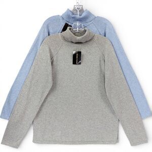 Jeanne Pierre Bundle X2 Turtleneck Sweaters Sz L Blue Gray Soft Knit Raglan Cozy
